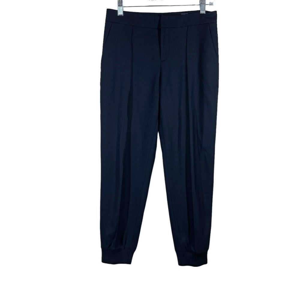 Club Monaco Jogger Pant Women's 00 Black Wool Solid Comfort Pockets Hook & Eye